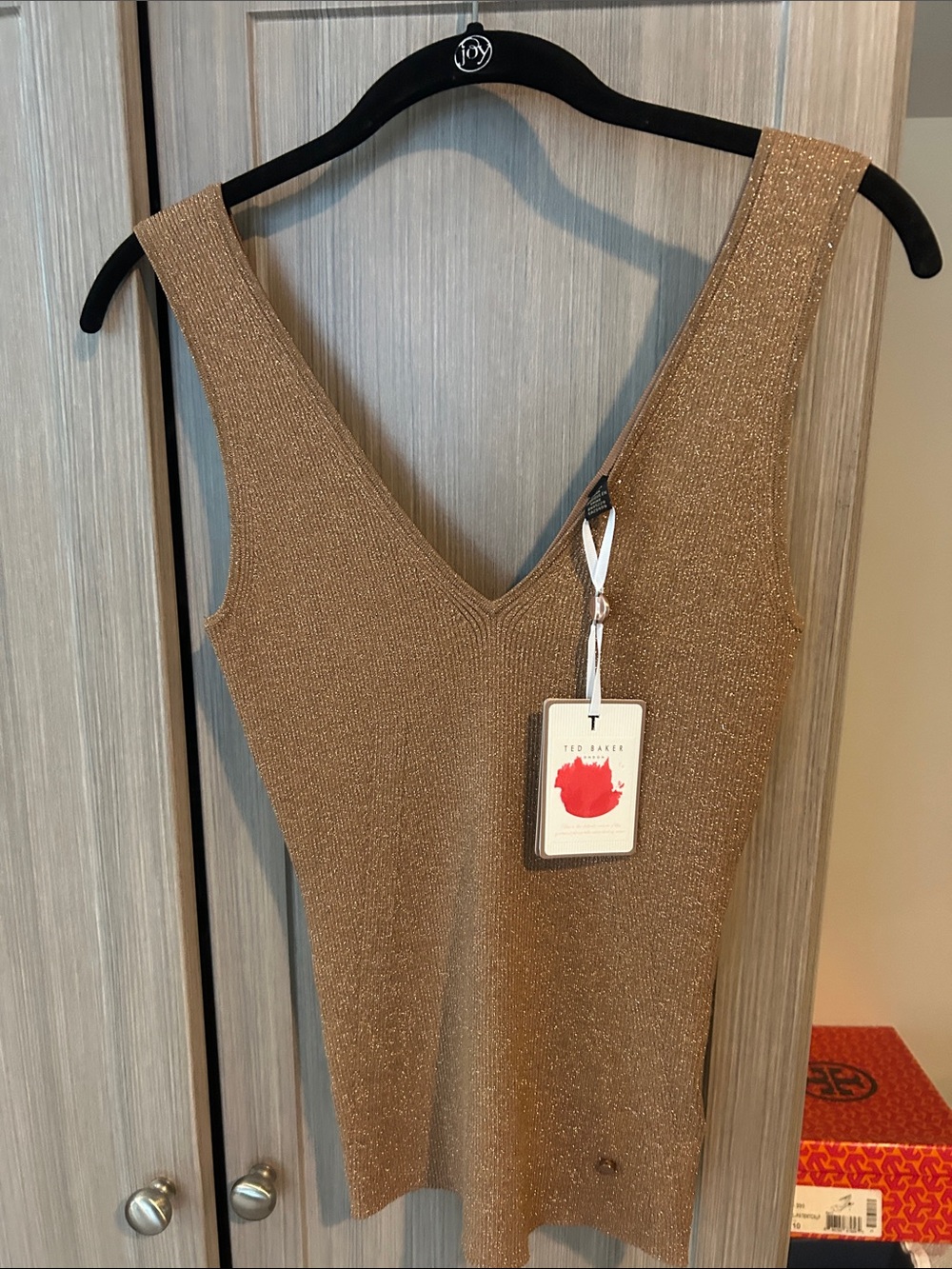 Ted Baker Shimmery Gold V-Neck Knit Tank